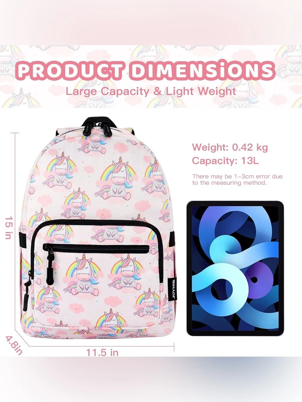 JOYHILL Lightweight Water Resistant Preschool Unicorn Backpack